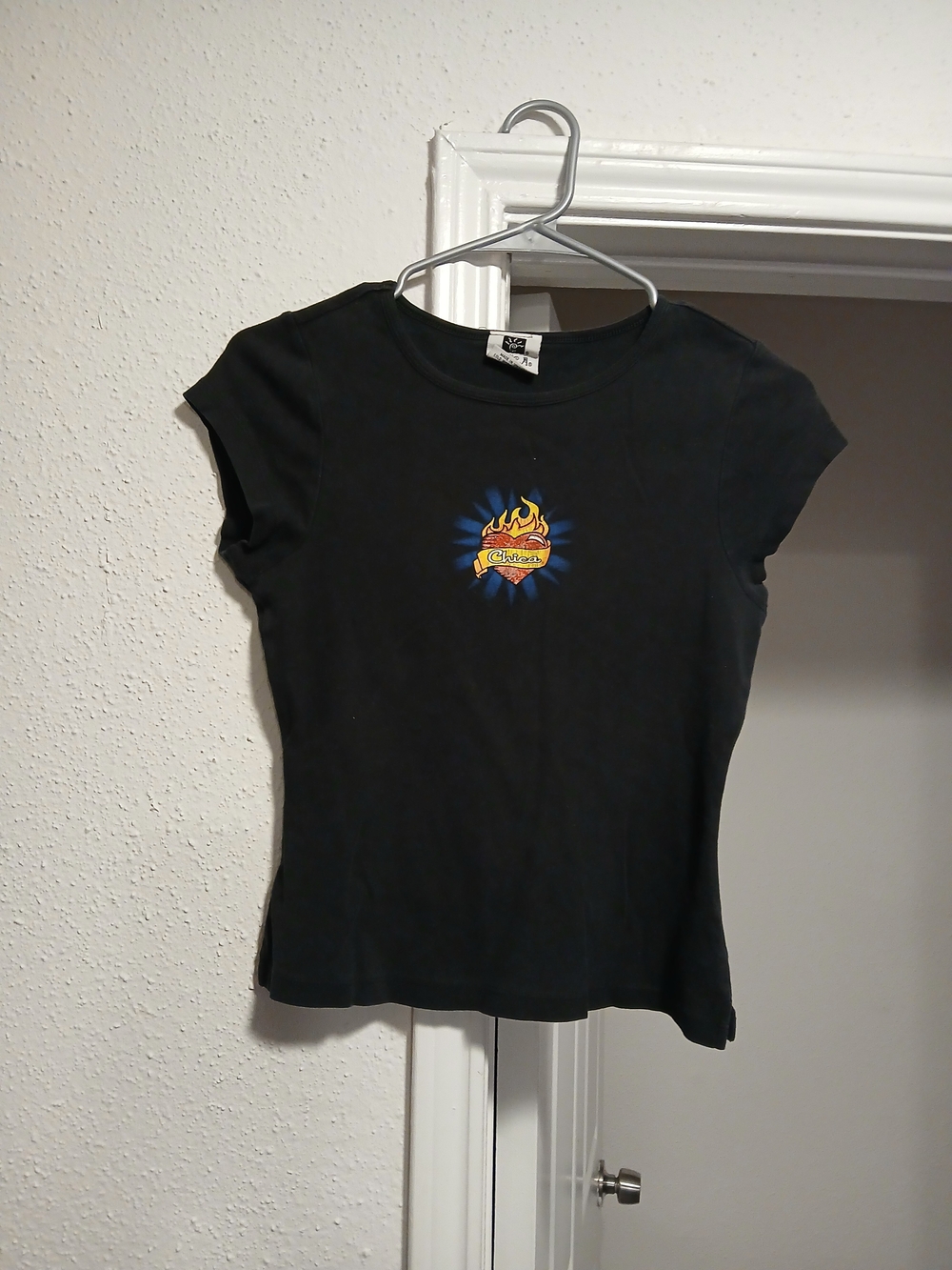 Chica Vintage Black Graphic Tee with Flame Logo